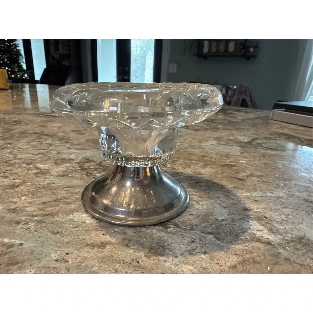 Vintage Glass Silver Played Candlestick  3.5